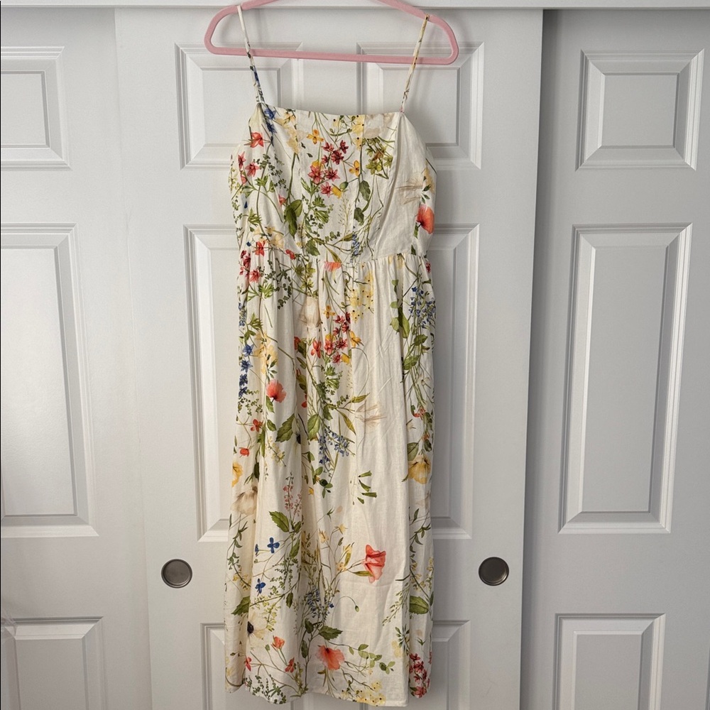H&M Floral Spaghetti Strap Linen linen blend Dress Size: M NWT